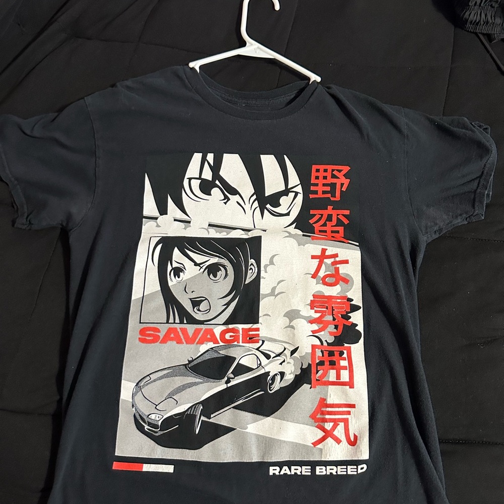 Black Graphic Tee with Anime Design
